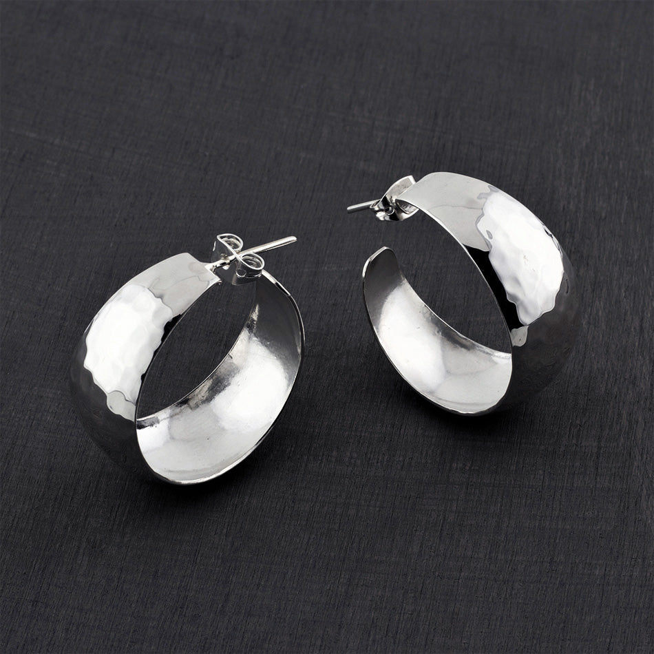 large hammered silver hoop earrings