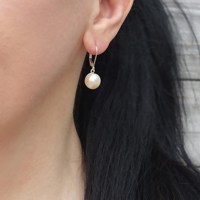 sterling silver and pearl leverback drop earrings