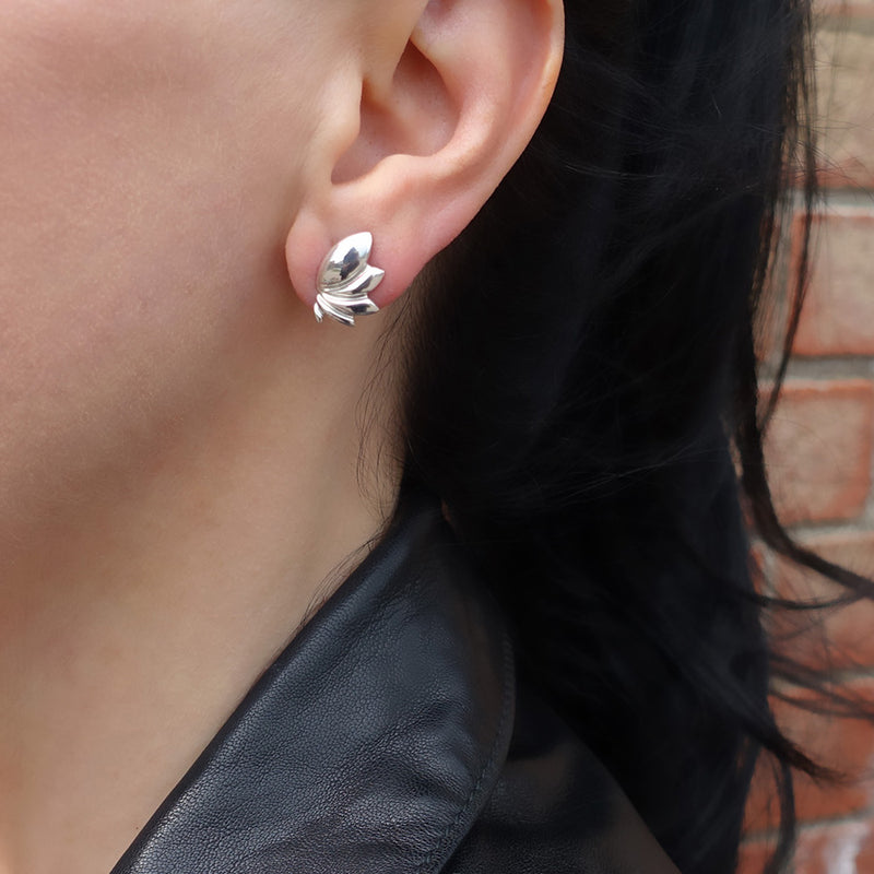 sterling silver lotus flower stud earrings