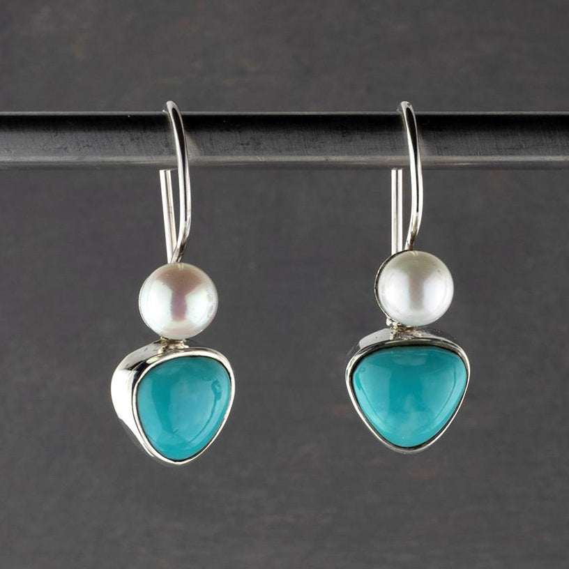 handmade turquoise and pearl drop earrings