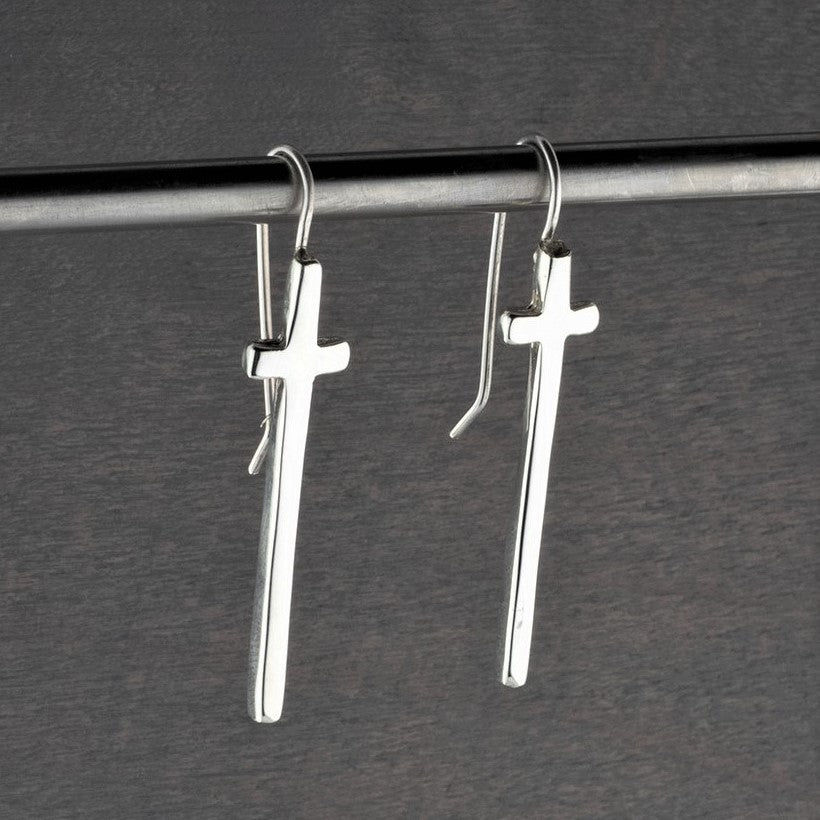 long sterling silver cross earrings
