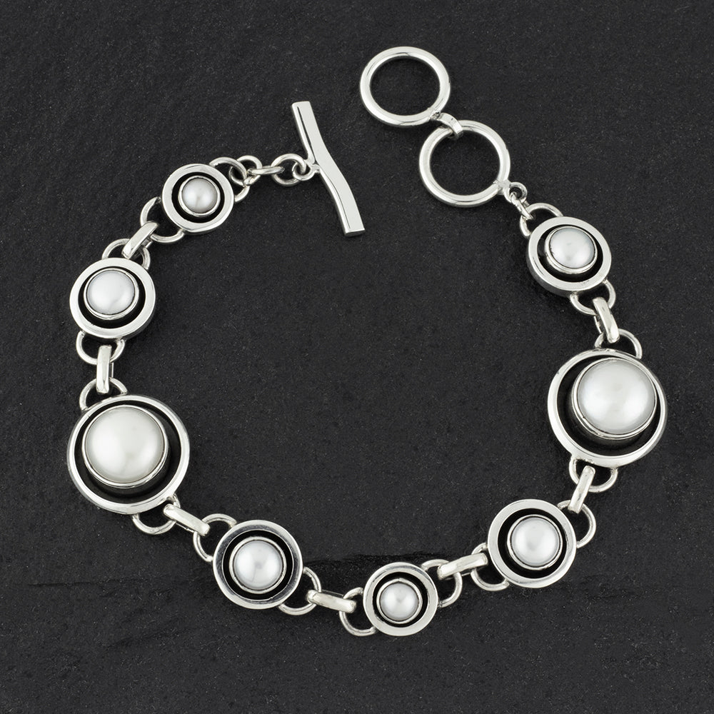 Sterling Silver and White Pearl Link Bracelet