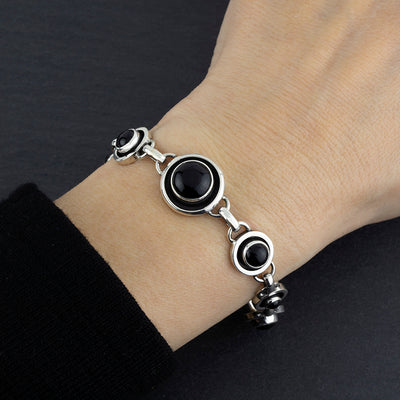 Black Onyx and Sterling Silver Link Bracelet