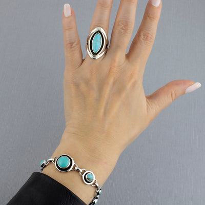 Elongated Turquoise Sterling Silver Ring