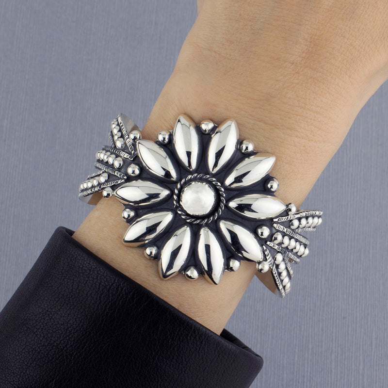 Sterling Silver Flower Cuff Bracelet