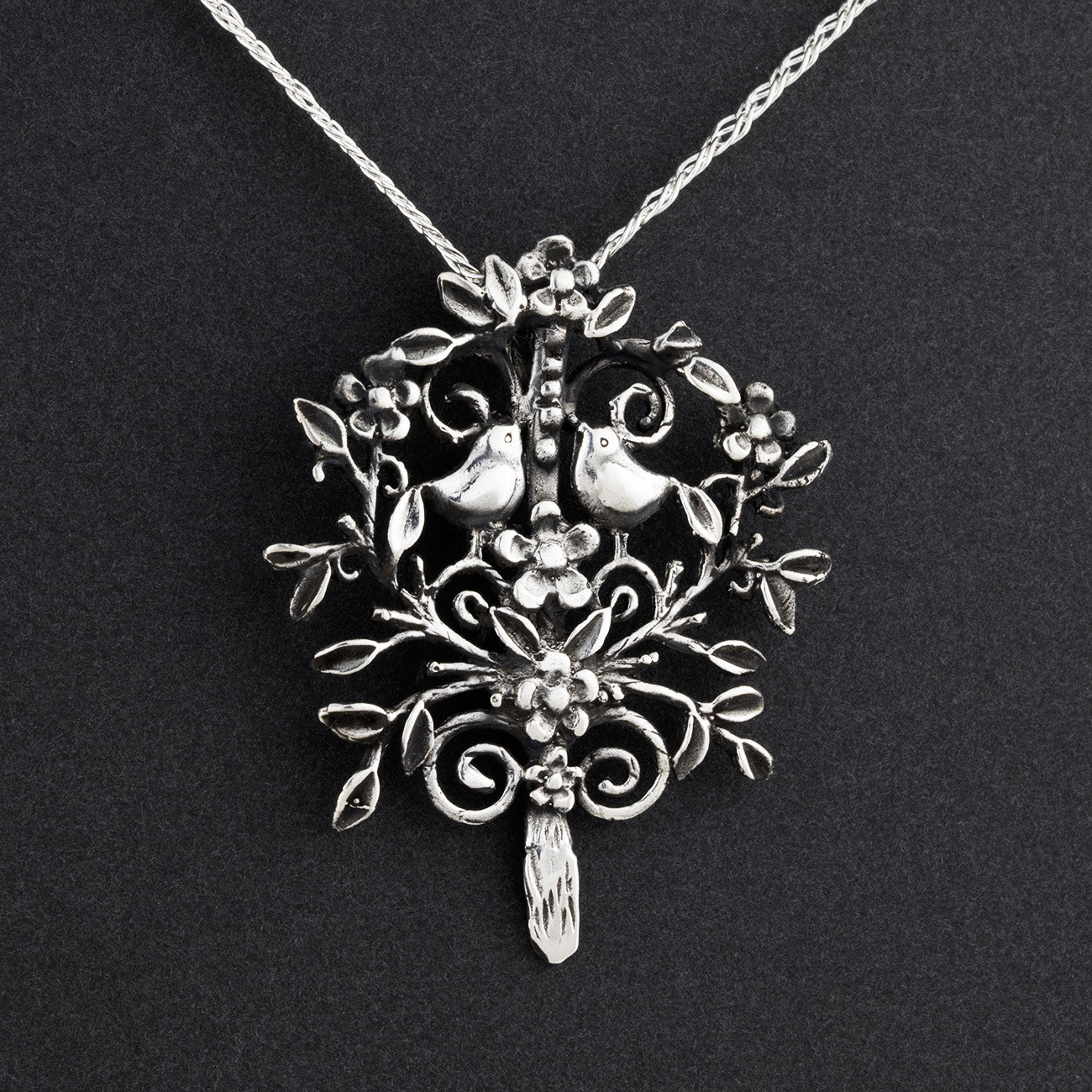 large sterling silver tree pendant necklace