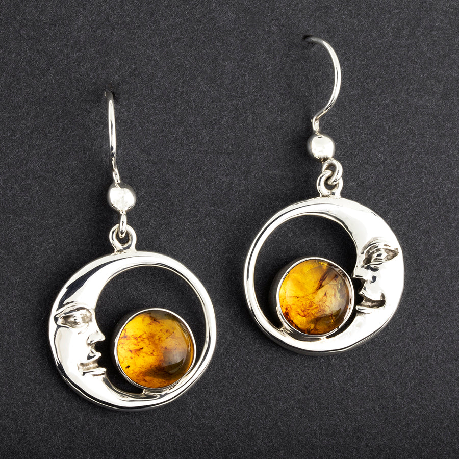 sterling silver and amber moon earrings