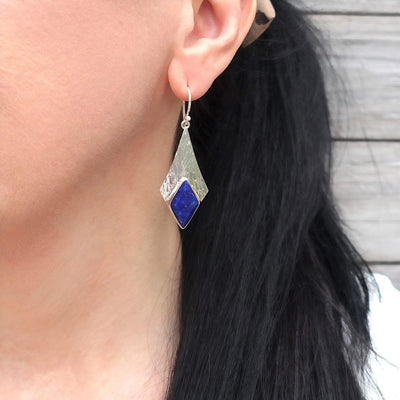 Large Lapis Lazuli and Silver Earrings