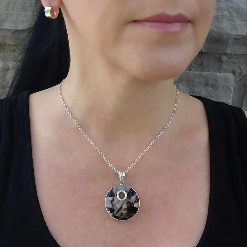 dalmatian round stone pendant necklace