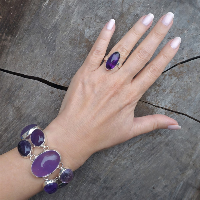 sterling silver and amethyst wide band ring