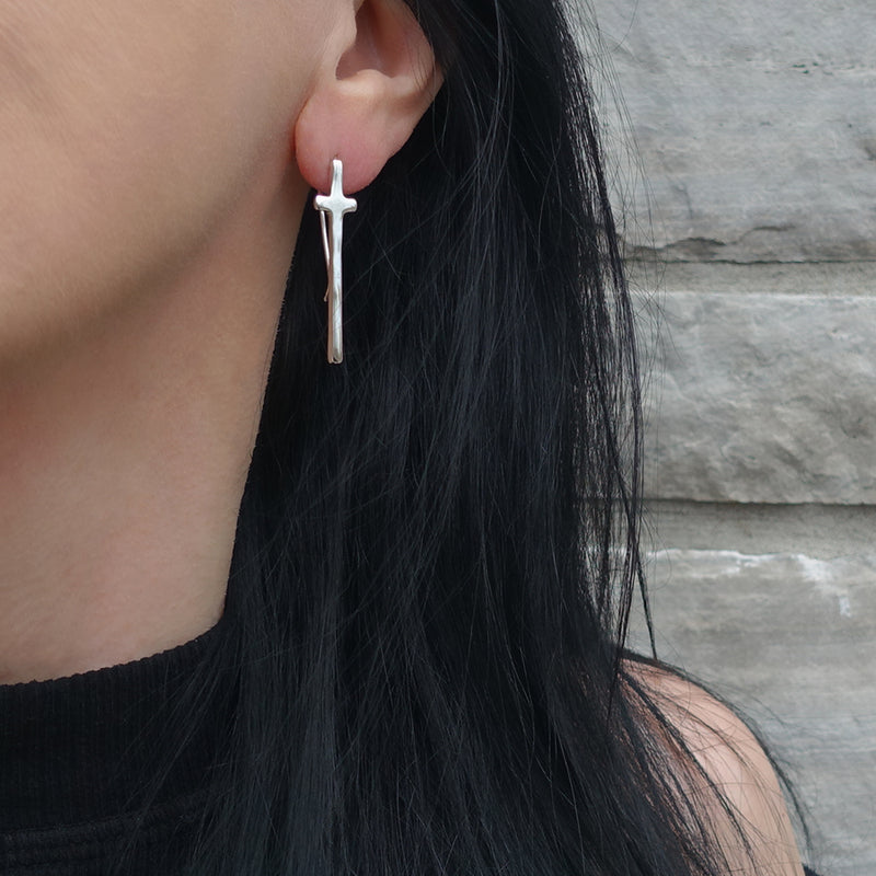 long sterling silver cross earrings