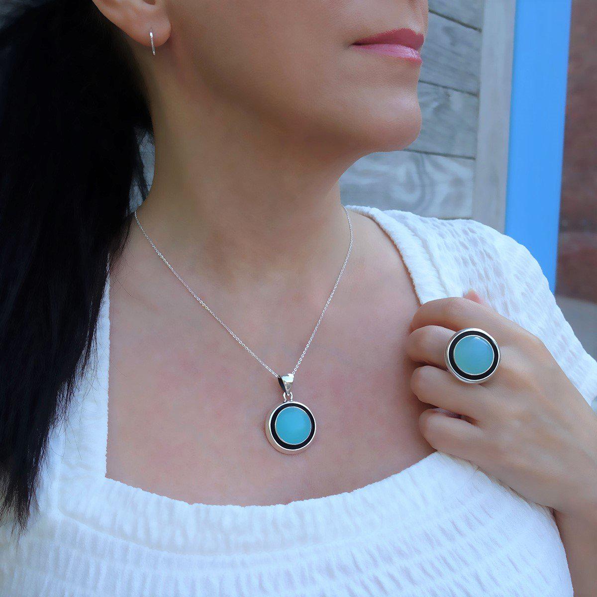 Blue Chalcedony Oval Pendant Necklace in Sterling Silver - Etsy