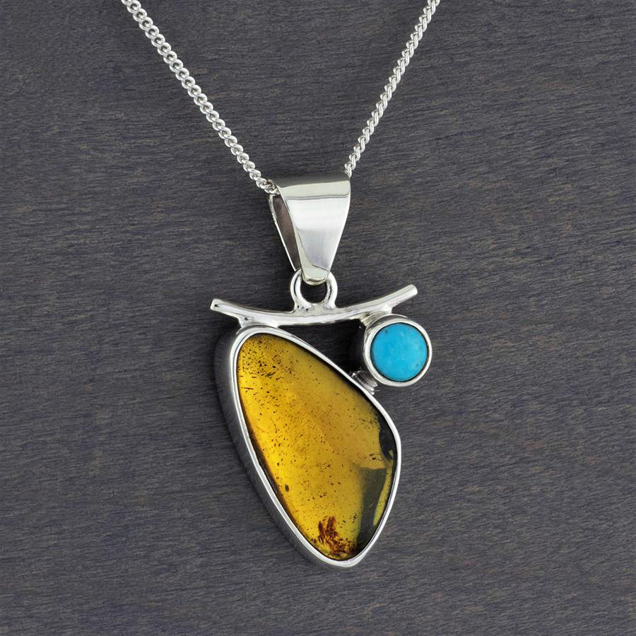 amber and turquoise pendant necklace