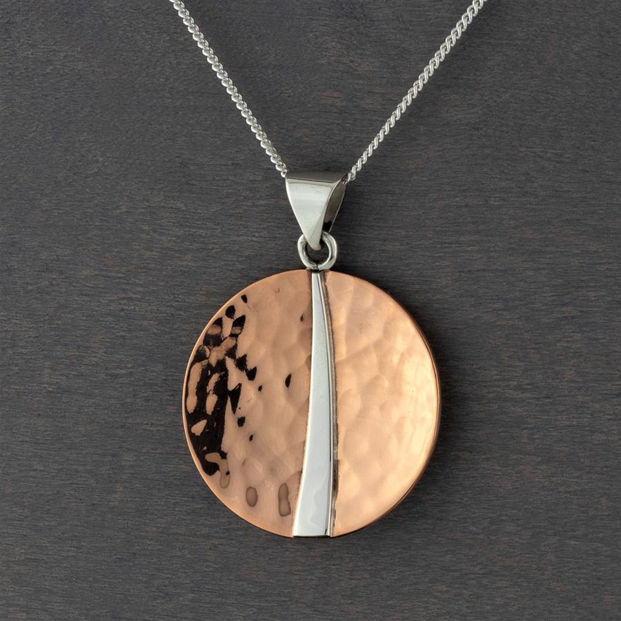 artisan hammered copper pendant necklace