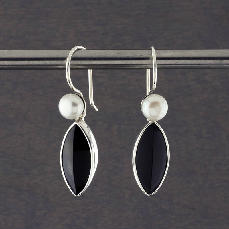 black obsidian and pearl drop earrings