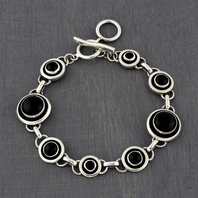 black onyx sterling silver link bracelet