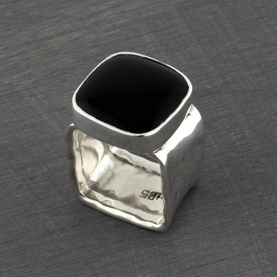 chunky square black obsidian stone ring