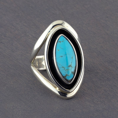 elongated turquoise sterling silver ring
