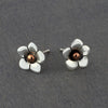 handmade silver and copper flower stud earrings