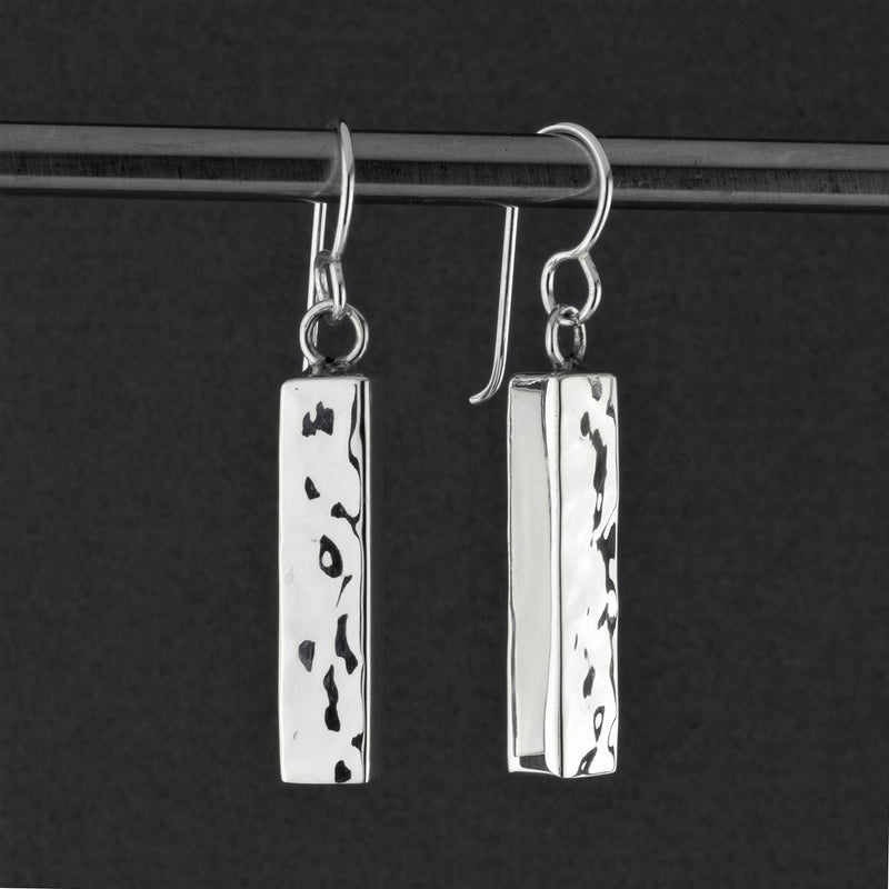 handmade textured silver drop earrings