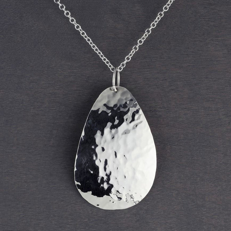 large hammered silver pendant necklace