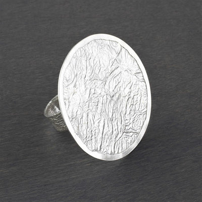 large textured sterling silver disc ring