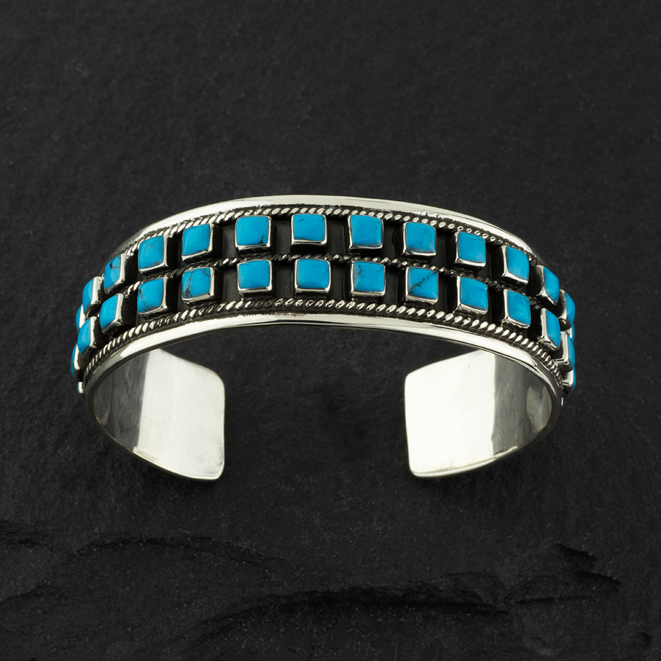 oxidized sterling silver and turquoise cuff bracelet