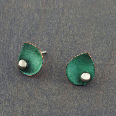 patina copper teardrop stud earrings