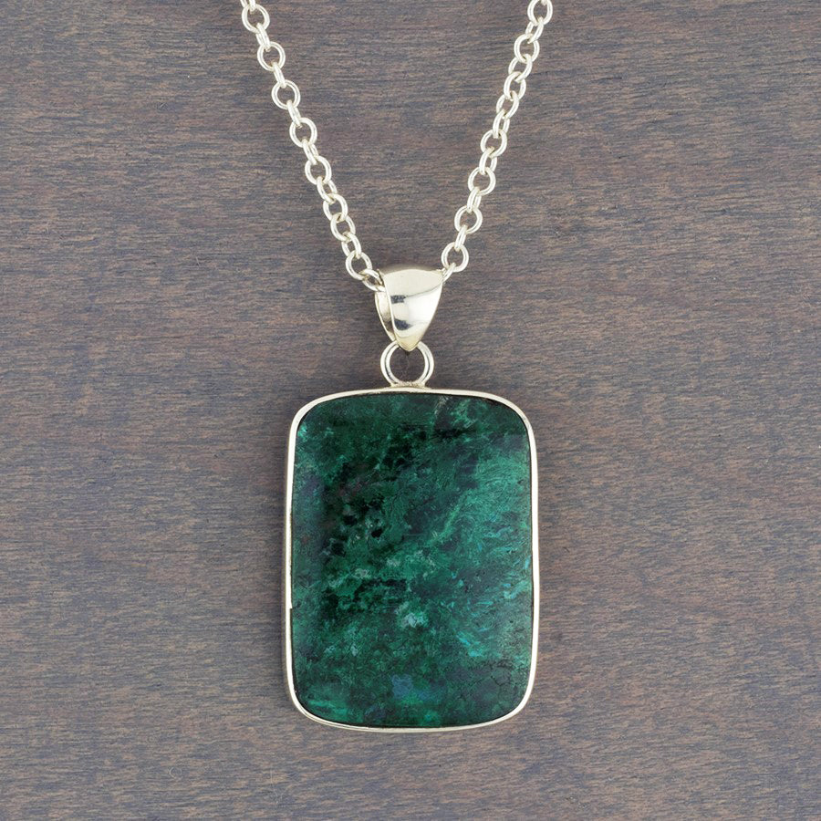 rectangle green chrysocolla stone pendant necklace