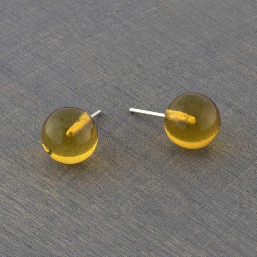 round genuine amber stud earrings