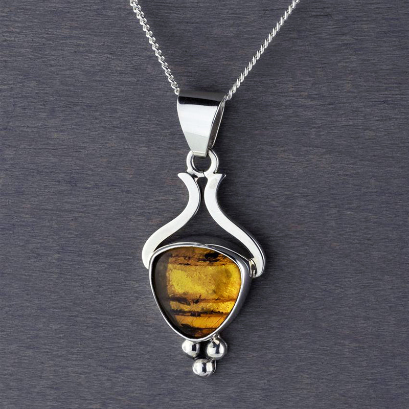 sterling silver and amber pendant necklace