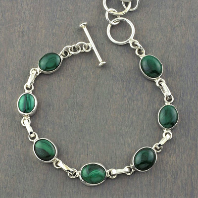 sterling silver and malachite link bracelet