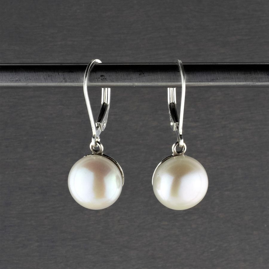 sterling silver and pearl leverback drop earrings
