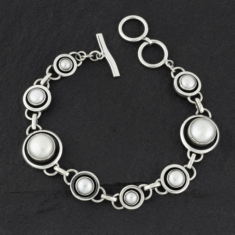 Sterling Silver and White Pearl Link Bracelet