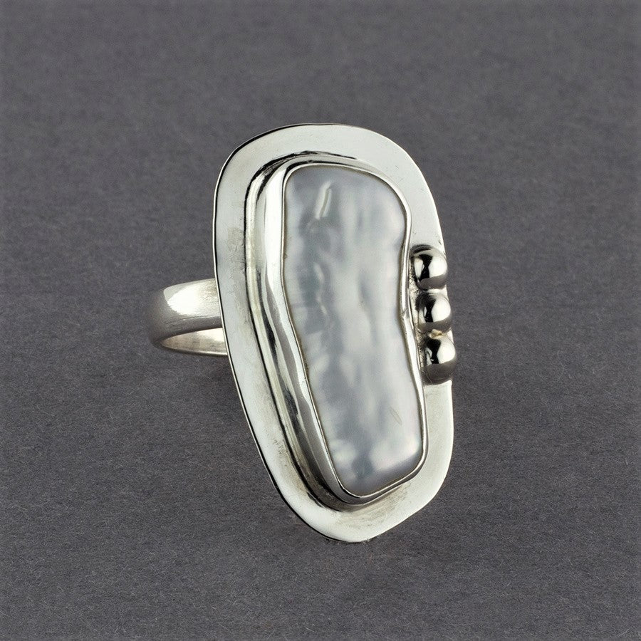sterling silver biwa pearl ring