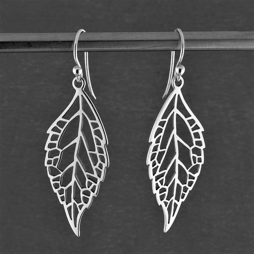 sterling silver leaf drop earrings