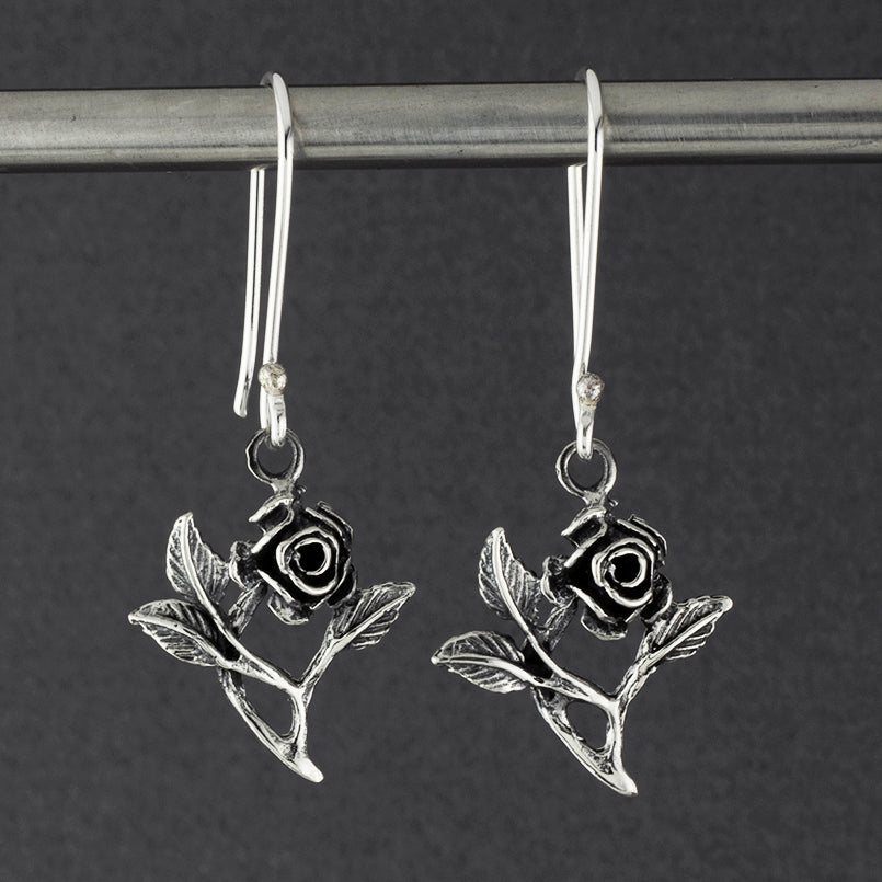 sterling silver rose flower drop earrings