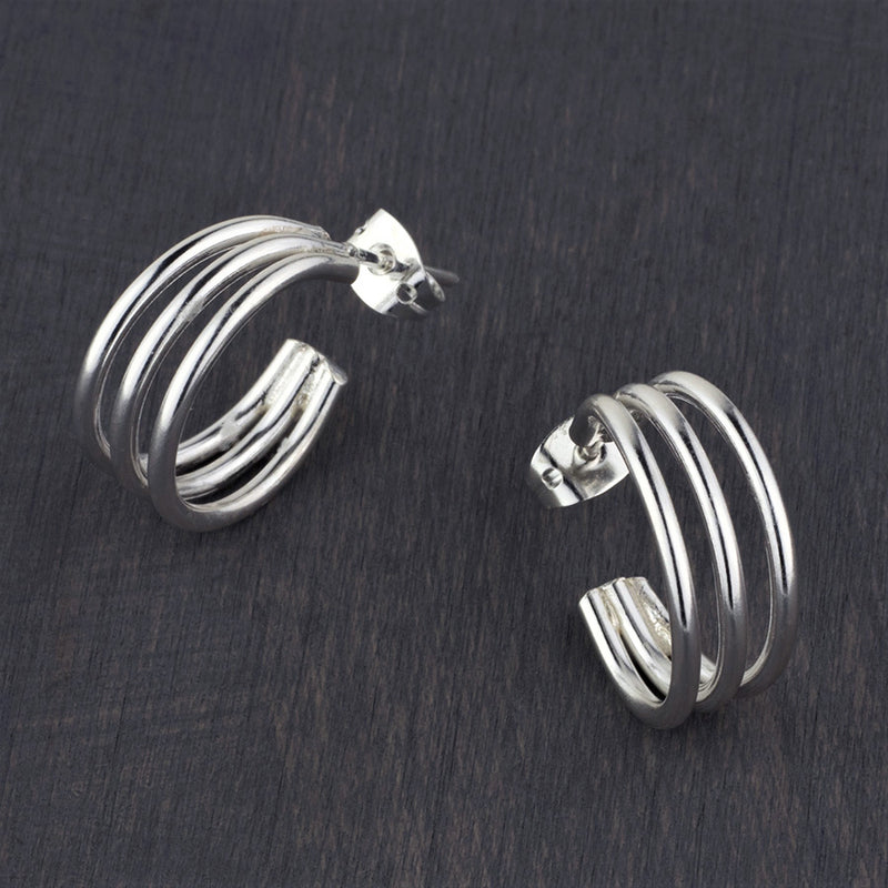 sterling silver triple hoop earrings