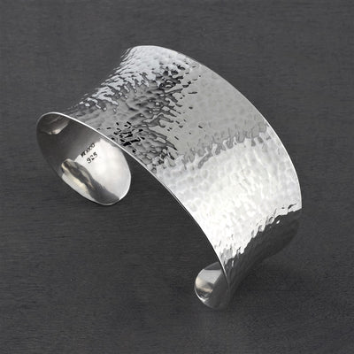 wide hammered sterling silver concave cuff bracelet