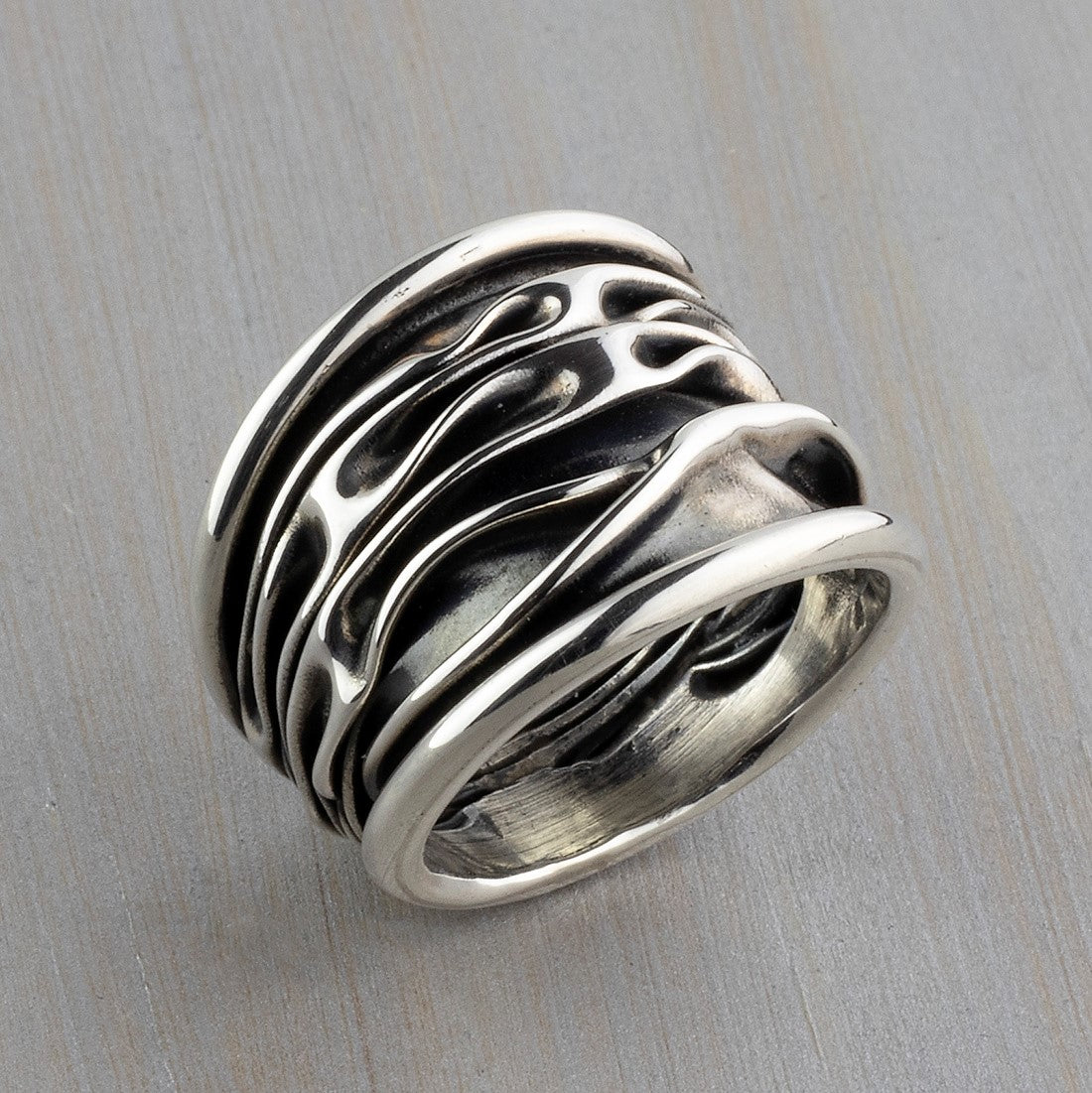 wide oxidized sterling silver ring