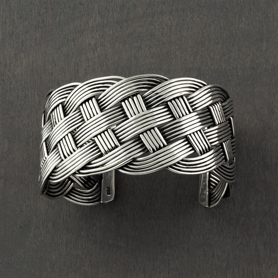 wide sterling silver woven cuff bracelet